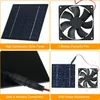 A collage of four images showing a solar panel, a fan, a connection, and a solar panel with a fan, with descriptive text. Produktbild-Vorschau