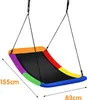 A colorful swing seat suspended by ropes against a white background, with dimensions indicated. Náhľad obrázku produktu