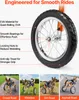 A close-up of a dog wheelchair wheel with feature callouts, and four smaller images of dogs using wheelchairs on different terrains. Produktbild-Vorschau