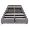 A grey upholstered bed frame with a wooden slat mattress support. Anteprima dell’immagine prodotto