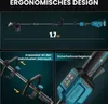 A marketing image showing an electric trimmer with close-ups of its features and specifications. Náhľad obrázku produktu