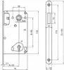 Technical drawing with dimensions of a lock and strike plate. Anteprima dell’immagine prodotto