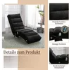 A collage showing a black chaise lounge chair, with close-ups of its fabric and features. Náhled obrázku produktu