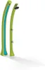 A modern outdoor shower with a sleek, curved design in green and blue. Produktbild-Vorschau
