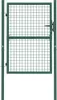 A green metal garden gate with a wire mesh infill, shown standing upright on a white background. Produktbild-Vorschau