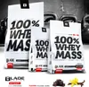 Three bags of protein powder are displayed in front of kettlebells. The bags are white with black text and branding. Produktbild-Vorschau