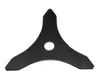 A black, three-pronged cutting blade for a weed trimmer, shown against a white background.