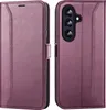 A purple flip case for a Samsung Galaxy A26 5G phone is shown from the front and back. Produktbild-Vorschau