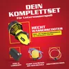 A marketing image showcasing a water scooter and its accessories against a red background. Produktbild-Vorschau