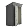 A gray metal garden shed with its doors open, shown against a white background. Produktbild-Vorschau