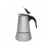 A silver moka pot coffee maker with a black handle and lid is shown against a white background. Podgląd zdjęcia produktu