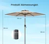 A diagram showing the dimensions of a patio umbrella against a sky background. Podgląd zdjęcia produktu