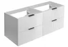 A white bathroom vanity cabinet with two drawers and black handles, shown from a three-quarter angle against a white background. Voir les images du produit