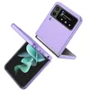 A purple flip phone case is shown in a studio setting. Produktbild-Vorschau