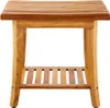 A wooden shower stool with a slatted seat and shelf, shown against a white background. Podgląd zdjęcia produktu