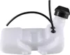 A white plastic fuel tank with a black cap and black fuel lines, isolated on a white background. Produktbild-Vorschau