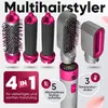 A collection of hair styling attachments and the main body of a hairstyler, presented against a white background with marketing text and icons. Produktbild-Vorschau