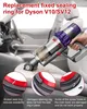 A hand holding a Dyson V10 vacuum cleaner inside a car. Produktbild-Vorschau