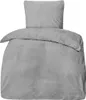A grey duvet cover and pillowcase set.