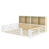 A white and wood-colored bed frame with storage compartments in the headboard, shown from a side-diagonal angle against a white background. Anteprima dell’immagine prodotto