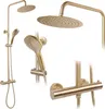 A collage of a gold-finished shower set, showing different angles and components. Produktbild-Vorschau