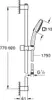 A technical drawing of a shower rail with dimensions and connection details. Produktbild-Vorschau