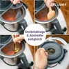 A collage of four images showing a kitchen appliance accessory being used. Produktbild-Vorschau