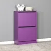 A purple shoe cabinet against a gray wall and on a light-colored rug. Voir les images du produit