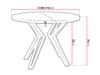 A line drawing of a round dining table with dimensions indicated by lines and text. Voir les images du produit