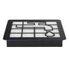 A close-up, studio shot of a black and white air filter with a maze-like graphic on top. Produktbild-Vorschau