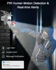 A security camera is shown detecting a person in a hoodie and mask, with text overlay describing its features. Náhled obrázku produktu