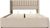 A beige upholstered bed frame with a slatted mattress base, shown from the front. Anteprima dell’immagine prodotto