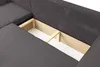 A close-up view of the interior storage compartment of a gray sofa. Produktbild-Vorschau