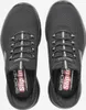 A top-down view of a pair of black Skechers sneakers. Voir les images du produit