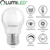 A LUMILED LED light bulb with accompanying feature icons. Produktbild-Vorschau