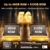 Marketing image highlighting RAM and ROM specifications, with a 5G graphic and processor information. Anteprima dell’immagine prodotto