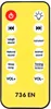 A yellow remote control with various buttons and text labels. Náhľad obrázku produktu