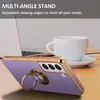 A phone case with a ring stand is shown on a desk next to a laptop and a coffee cup. Produktbild-Vorschau