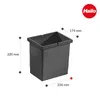 A dark gray trash can with dimensions indicated by lines and text. Produktbild-Vorschau