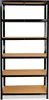 A black metal shelving unit with wooden shelves against a white background. Podgląd zdjęcia produktu