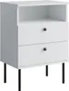 A white nightstand with two drawers and an open shelf, shown from a front-diagonal angle on a white background. Anteprima dell’immagine prodotto
