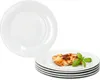 A stack of white plates, with one plate on top showing a slice of pizza with a basil leaf garnish. Anteprima dell’immagine prodotto