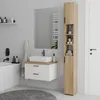 A modern bathroom with a tall cabinet, vanity, sink, and bathtub. Náhled obrázku produktu