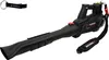 A black and gray cordless leaf blower with a black strap and a black keychain with a ring are shown against a white background. Produktbild-Vorschau