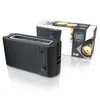A black toaster and its packaging are displayed on a white background. Anteprima dell’immagine prodotto