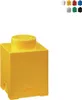 A yellow LEGO storage brick is shown against a white background. A small inset shows several other colored LEGO bricks. Produktbild-Vorschau