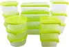A collection of clear plastic food storage containers with bright green lids, stacked and arranged against a white background. Náhľad obrázku produktu