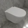 A modern white wall-mounted toilet with a closed lid, set against a marble-tiled wall and floor. Produktbild-Vorschau