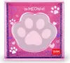 A pink desk organizer with a paw print design. Voir les images du produit