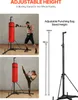 Collage showing a boxing stand with a punching bag, a man boxing, and a woman kicking. Anteprima dell’immagine prodotto